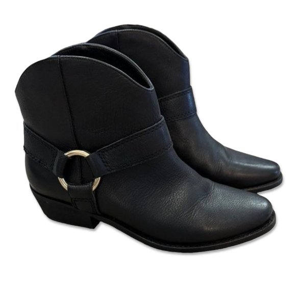 Joie Ankle Boot Bootie Black Leather with Silver Harness Detail Size 6.5 - Picture 2 of 8